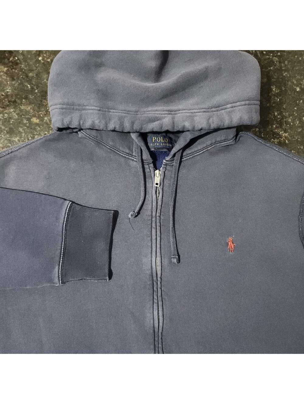 Polo Ralph Lauren Full Zip Hoodie Faded Distressed Punk Grunge Skate Mens XL